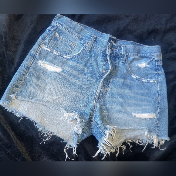 🤩❤️‍🔥 Edwin Distressed CAI Short Cut Off Jean Shorts Sz 27 - Picture 1 of 10